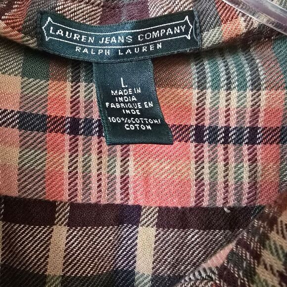 Lauren Jeans Company Womens Green and Pink Plaid Casual Shirt Shacket Size L - Picture 4 of 5